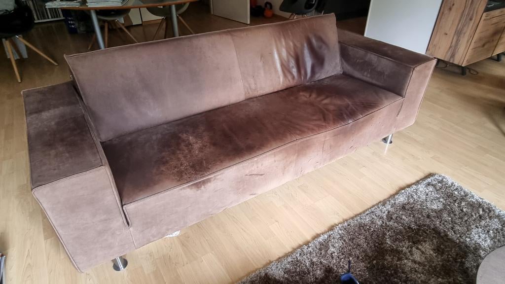 Robuuste bruine leren 2,5 zitsbank (230 l 90 b 80 h), Ophalen, Gebruikt, Leer