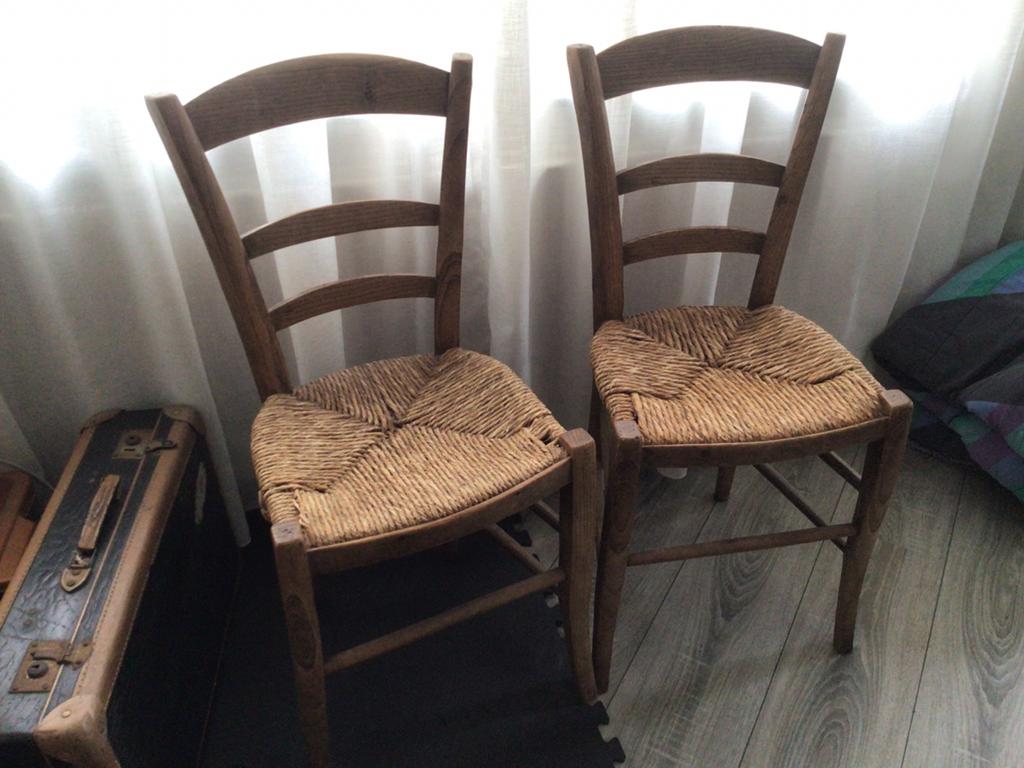 Set van 2 houten stoelen met rieten zitting, Ophalen, Gebruikt, Twee, Bruin