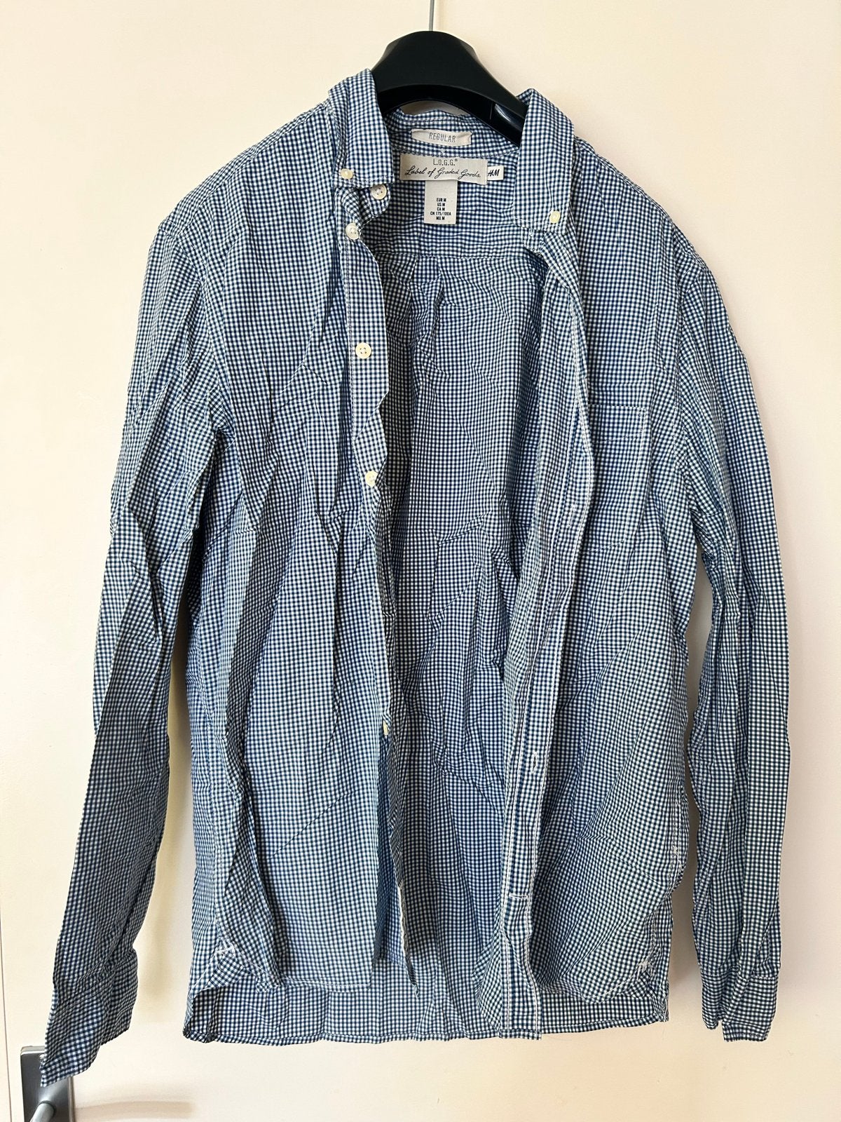 overhemd blauw wit geblokt H&M L.O.G.G. maat M, Kleding | Heren, Blauw, Zo goed als nieuw, H&M, Halswijdte 39/40 (M)
