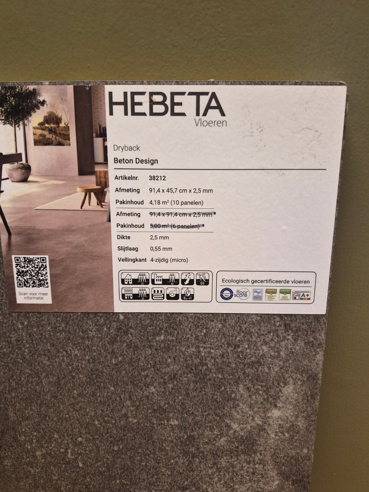 Hebeta Dryback Beton Design Vloer, Ophalen, 50 tot 150 cm, Overige typen, Nieuw