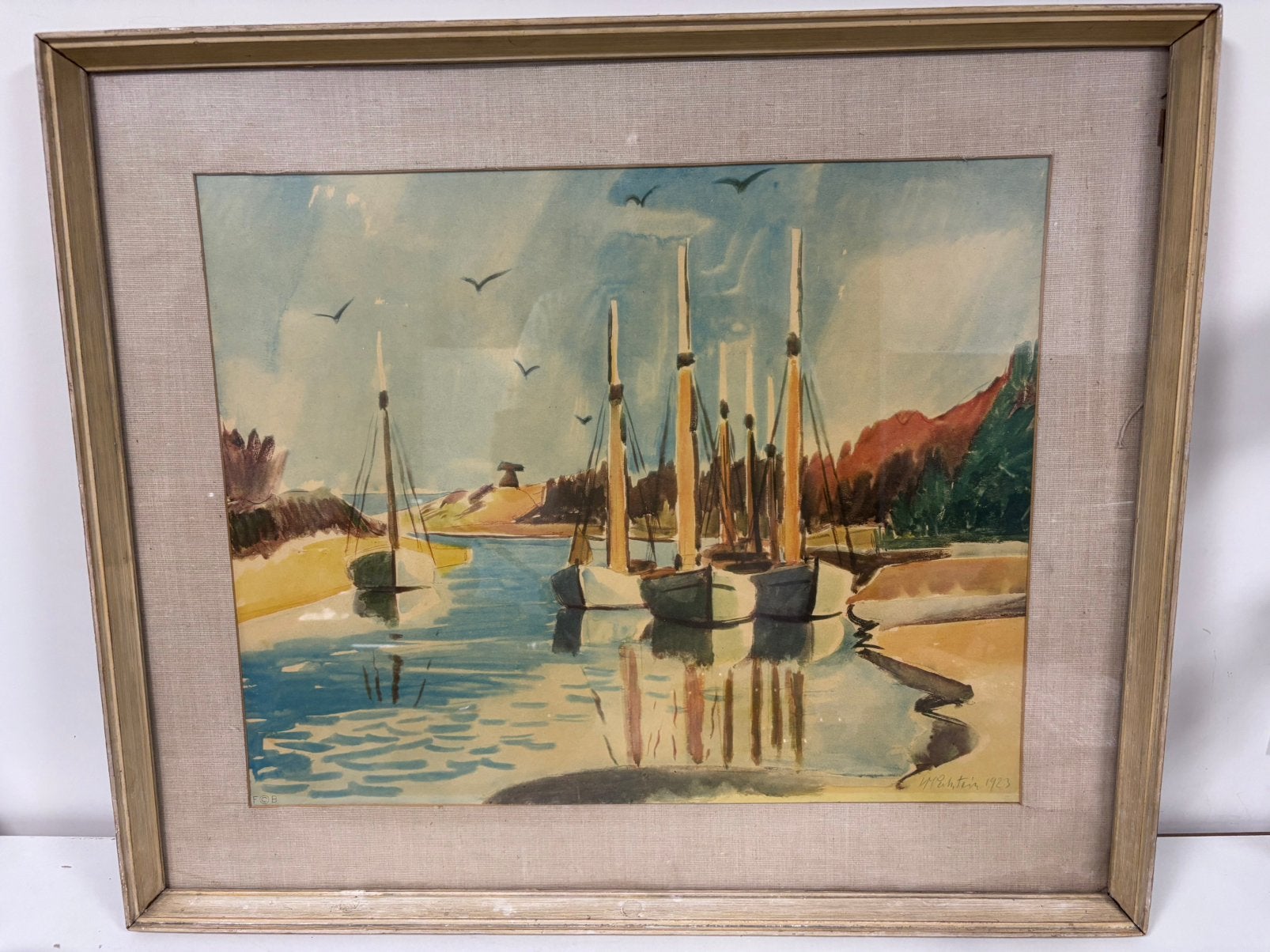 Vintage Kunstdruk Max Pechstein Hafen /Boote im Kanal (1923), Ophalen of Verzenden