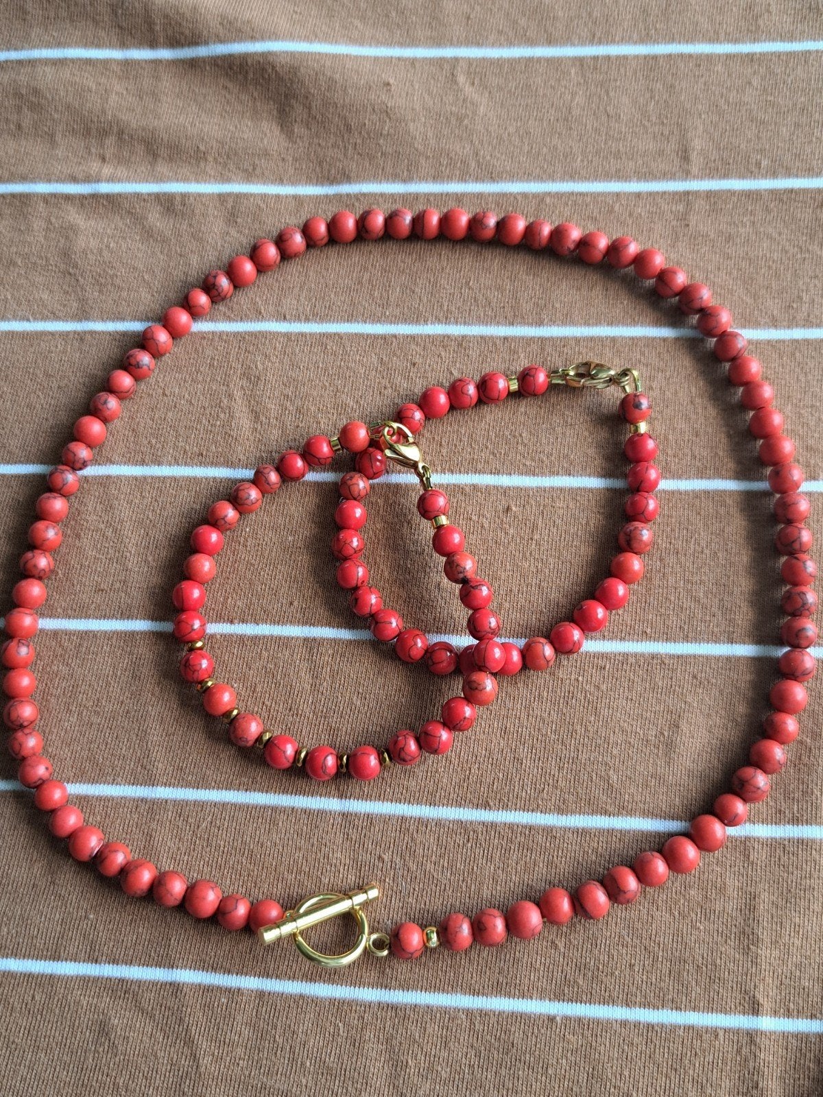 Natuursteen sieraden set: ketting en 2 armbanden, Ophalen of Verzenden