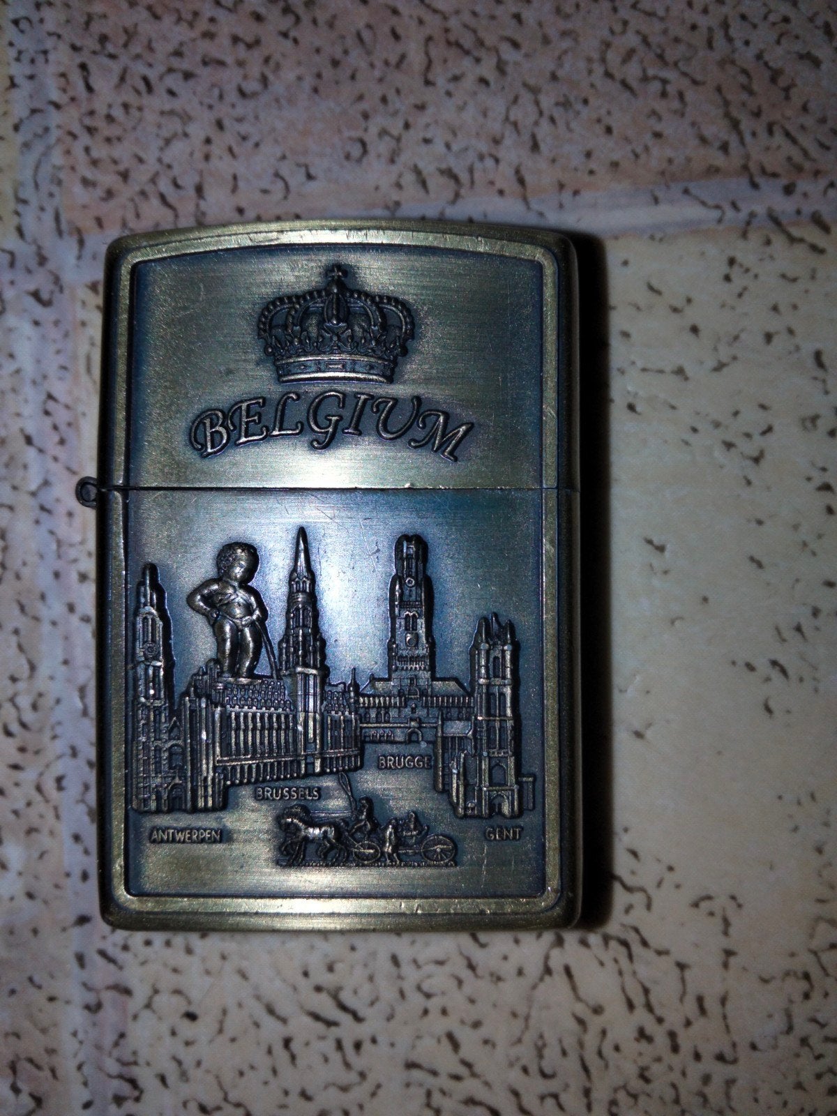 Vintage België aansteker met stadsgezichten, Verzamelen, Ophalen of Verzenden, Gebruikt, Aansteker