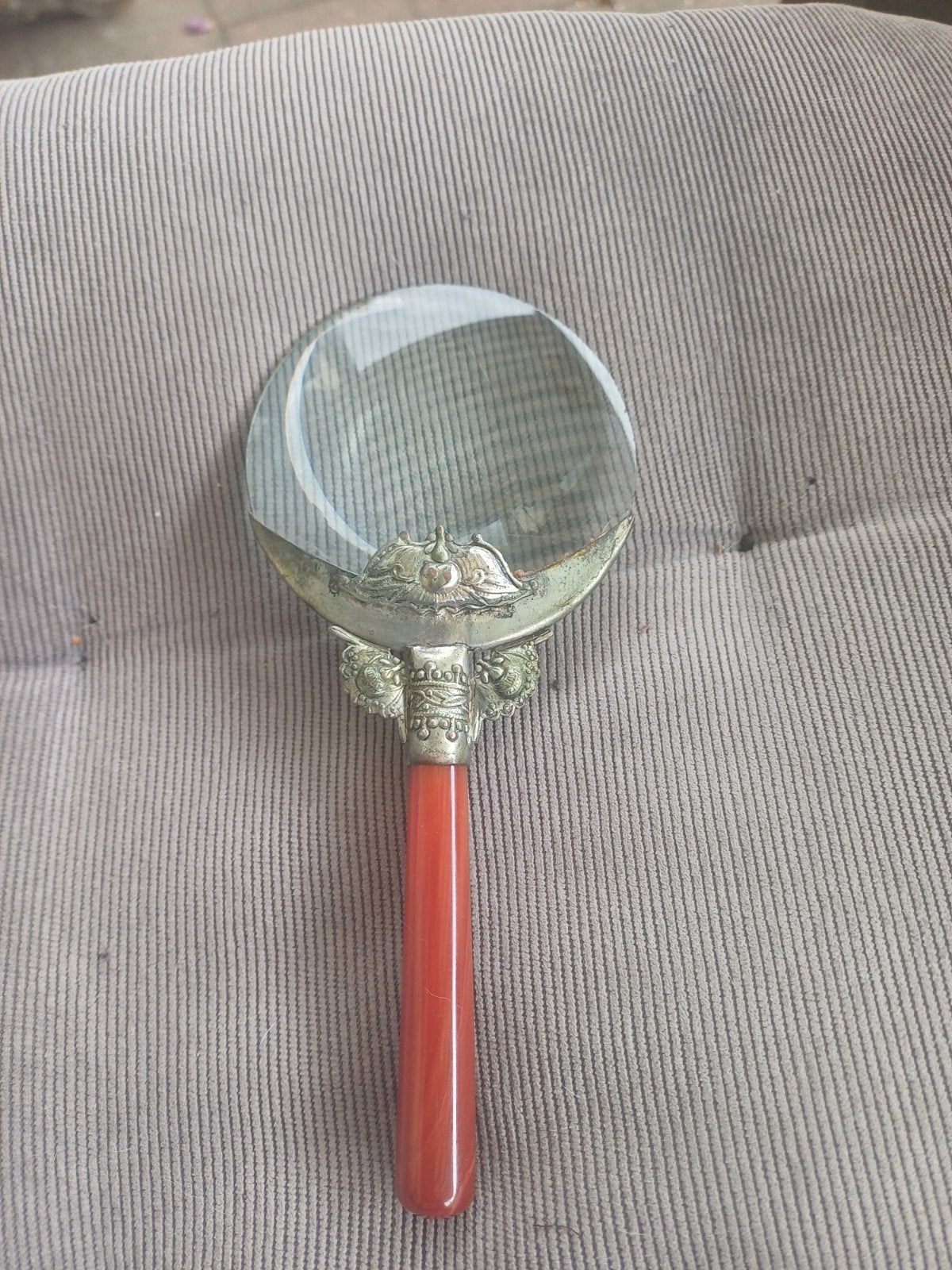 Vintage vergrootglas/ loep met carneool handvat, Ophalen of Verzenden, Vergrootglas of Loep