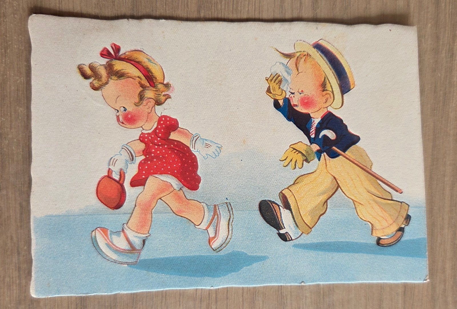 Oude ansichtkaart: Jongen en meisje, gestempeld, Verzamelen, Ansichtkaarten | België, Ophalen of Verzenden, Voor 1920, Gelopen
