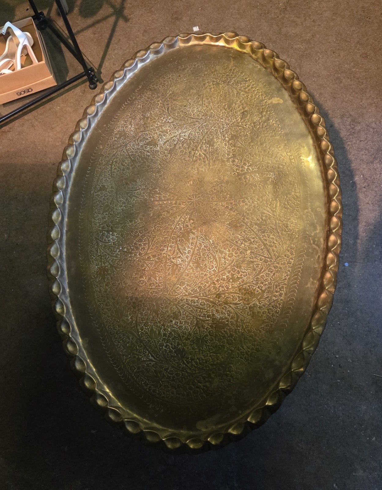 Antieke Marokkaanse Theetafel met Messing Dienblad ovaal, Antiek en Kunst, Ophalen