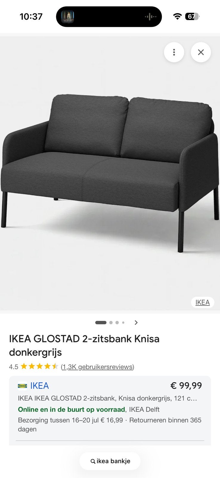 Bankje ikea zgan, Huis en Inrichting, Slaapkamer | Slaapbanken, Ophalen, Tweepersoons, Zo goed als nieuw, Grijs