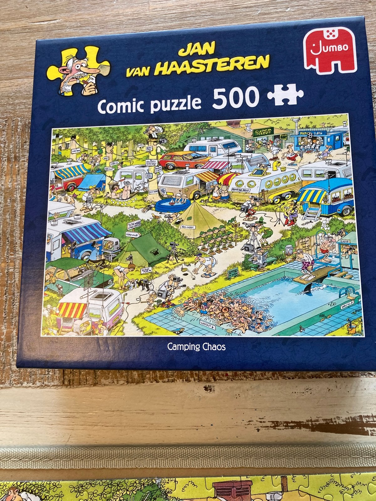 Jan van Haasteren Camping chaos 500 stukje, Ophalen of Verzenden, Minder dan 500 stukjes, Zo goed als nieuw, Legpuzzel