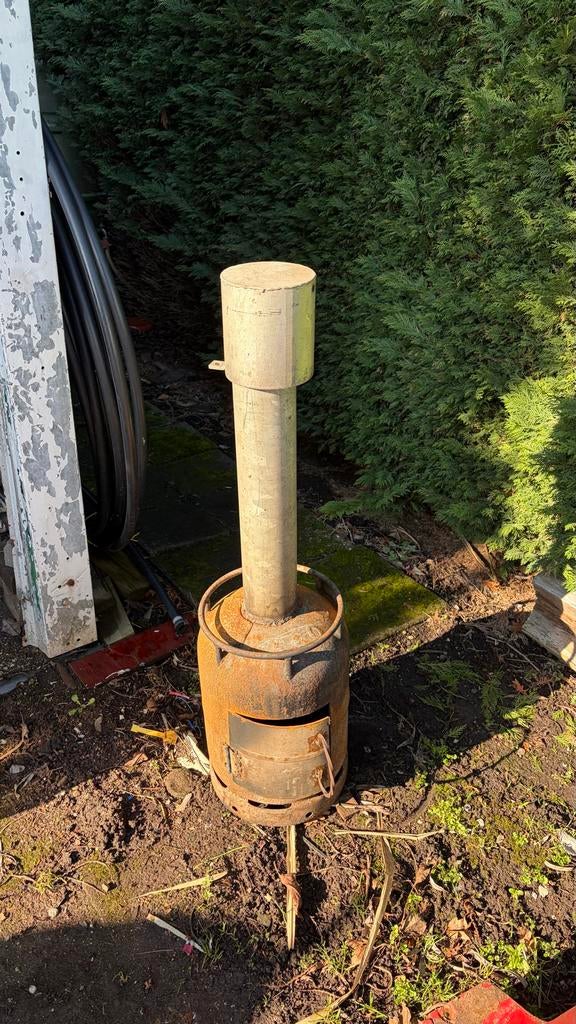 Unieke kachel van oude gasfles - Tuinkachel/Terraskachel, Huis en Inrichting, Kachels, Gebruikt, Houtkachel, Ophalen of Verzenden