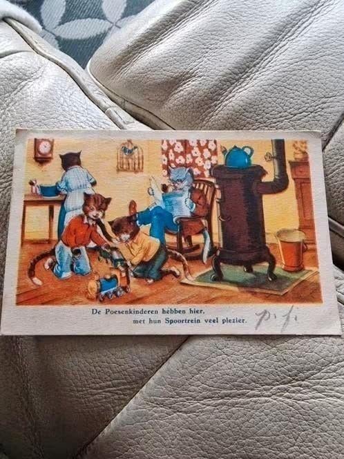 Oude fantasie kaart met katten 1955 nr 51, Ophalen of Verzenden