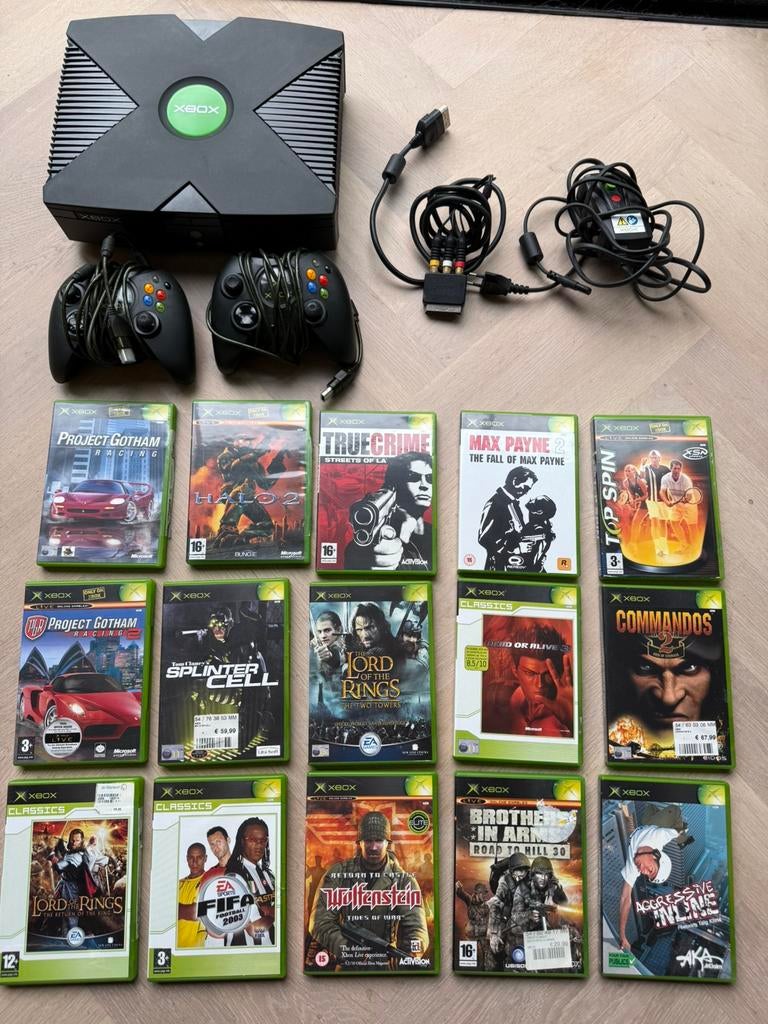 Complete Xbox original set incl 2x DUKE controllers+15 Games, Ophalen, Gebruikt, Met 2 controllers