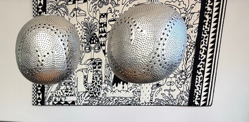 Plafondlamp met 2 stalen bollen, verstelbaar, E14 fitting, Ophalen, Gebruikt, Metaal, E14 (klein)