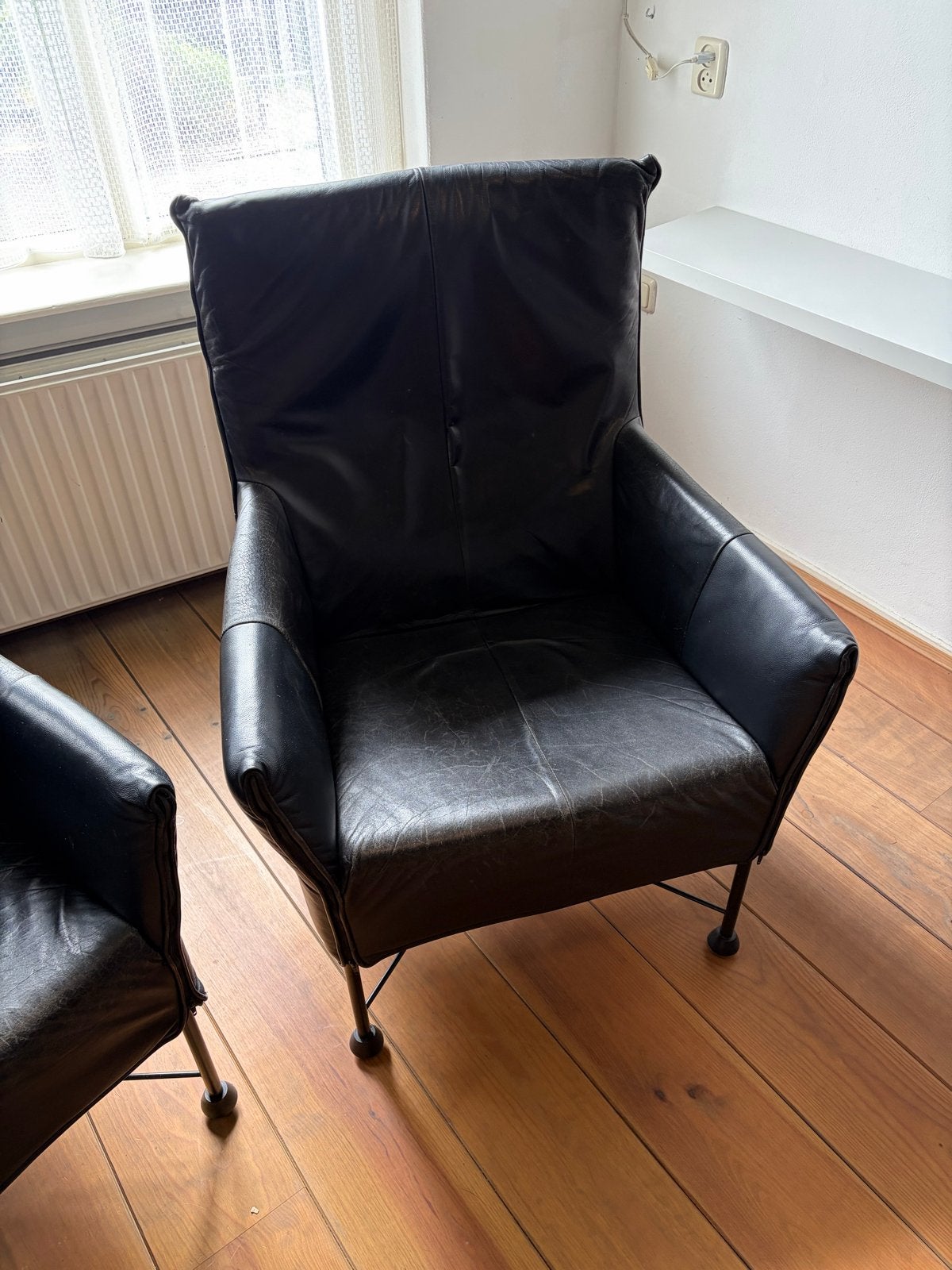Iconische Montis 'Charly' Design Stoelen - Zwart Leer, Huis en Inrichting, Stoelen, Ophalen, Gebruikt, Twee, Zwart
