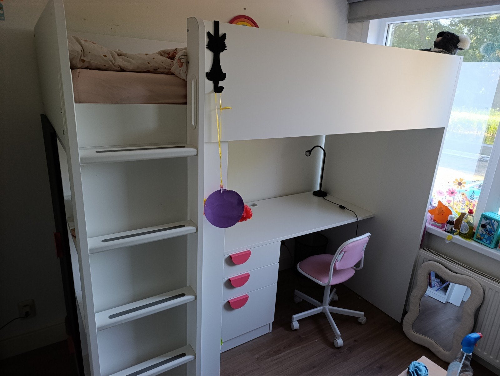 SMÅSTAD Hoogslaper met bureau, kledingkast en krijtbord, Ophalen, Eenpersoons, Zo goed als nieuw, 200 cm