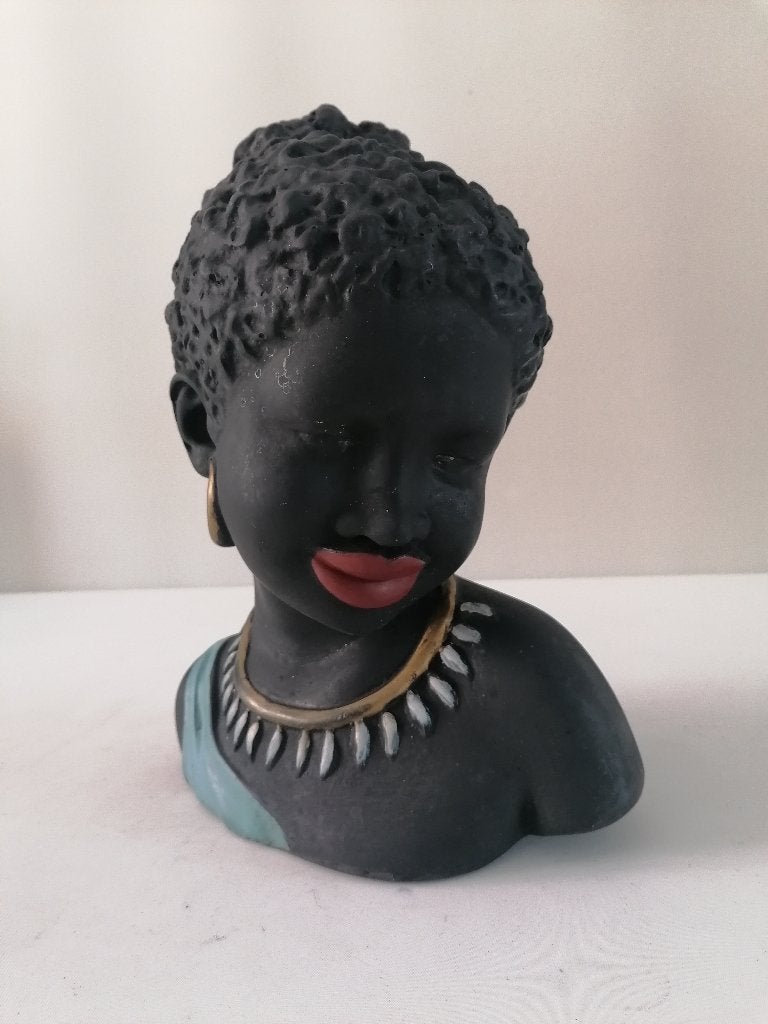 vintage gipsen buste van een afrikaanse vrouw  37x27 cm izgs, Antiek en Kunst, Curiosa en Brocante, Ophalen of Verzenden