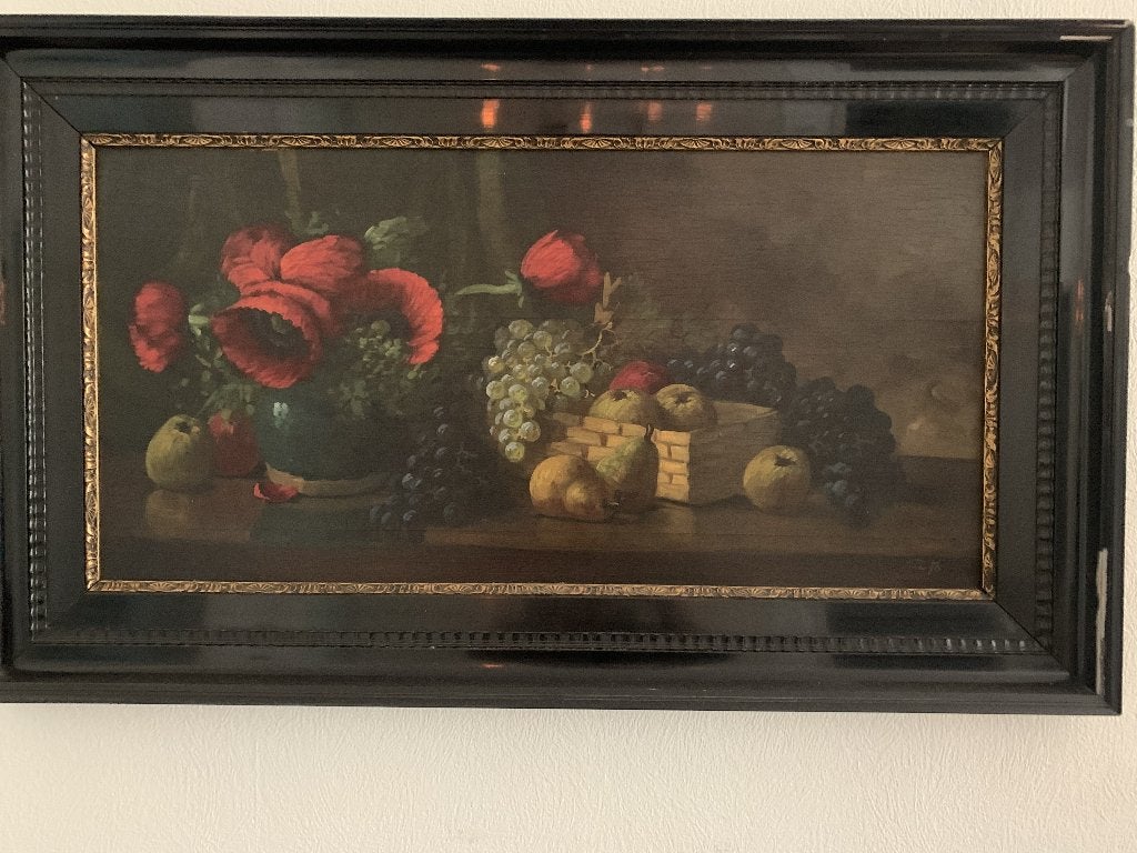 Olie verf schilderij 97 cm x 57 cm op hout, Ophalen, Olieverf, Stilleven, Overige ondergronden