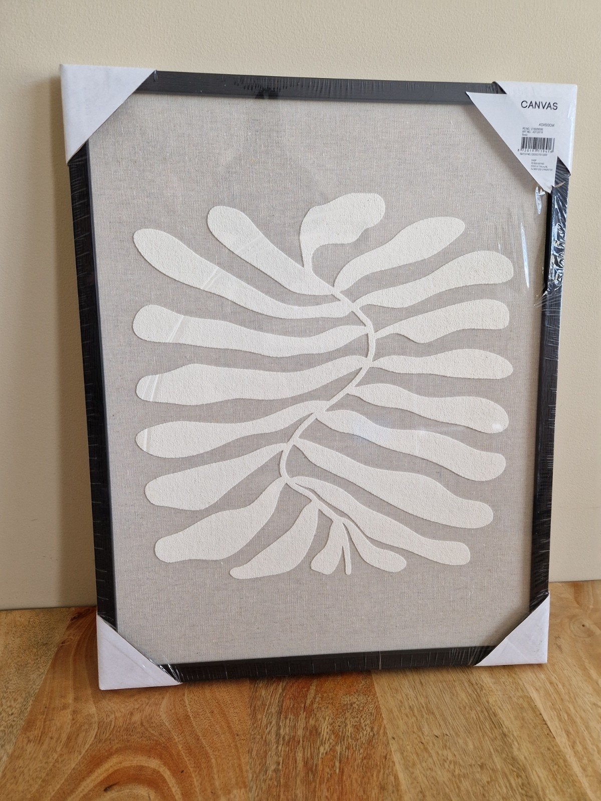 Canvas schilderij met abstracte witte bladeren, 40x50cm, 50 – 75, Minder dan 50 cm, Gebruikt, Ophalen of Verzenden