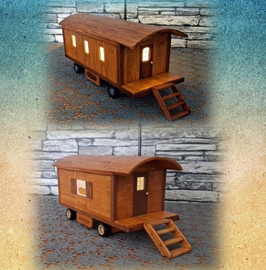 Woonwagen miniatuur met verlichting., Verzenden, Nieuw, Decoratie