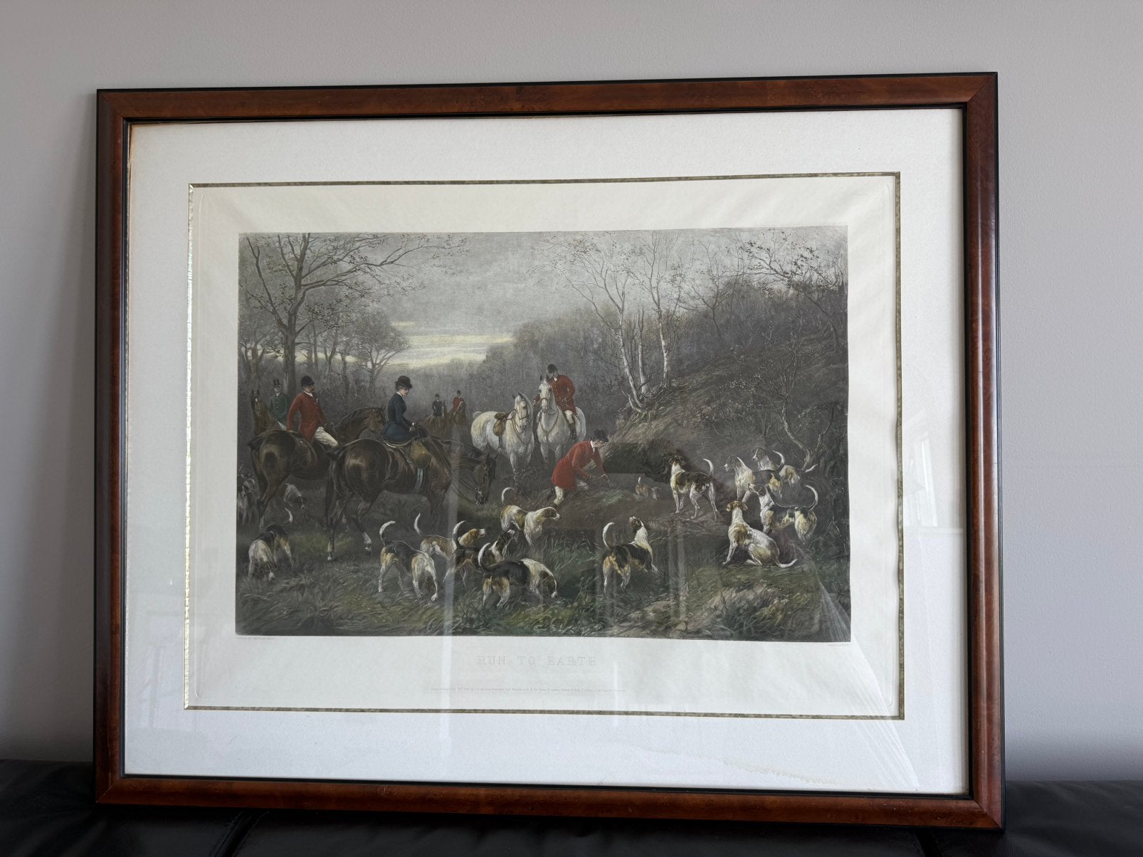 Gravure jachttafereel, Antiek en Kunst, Ophalen, Ingelijst, 1800 - 1899, Gravure