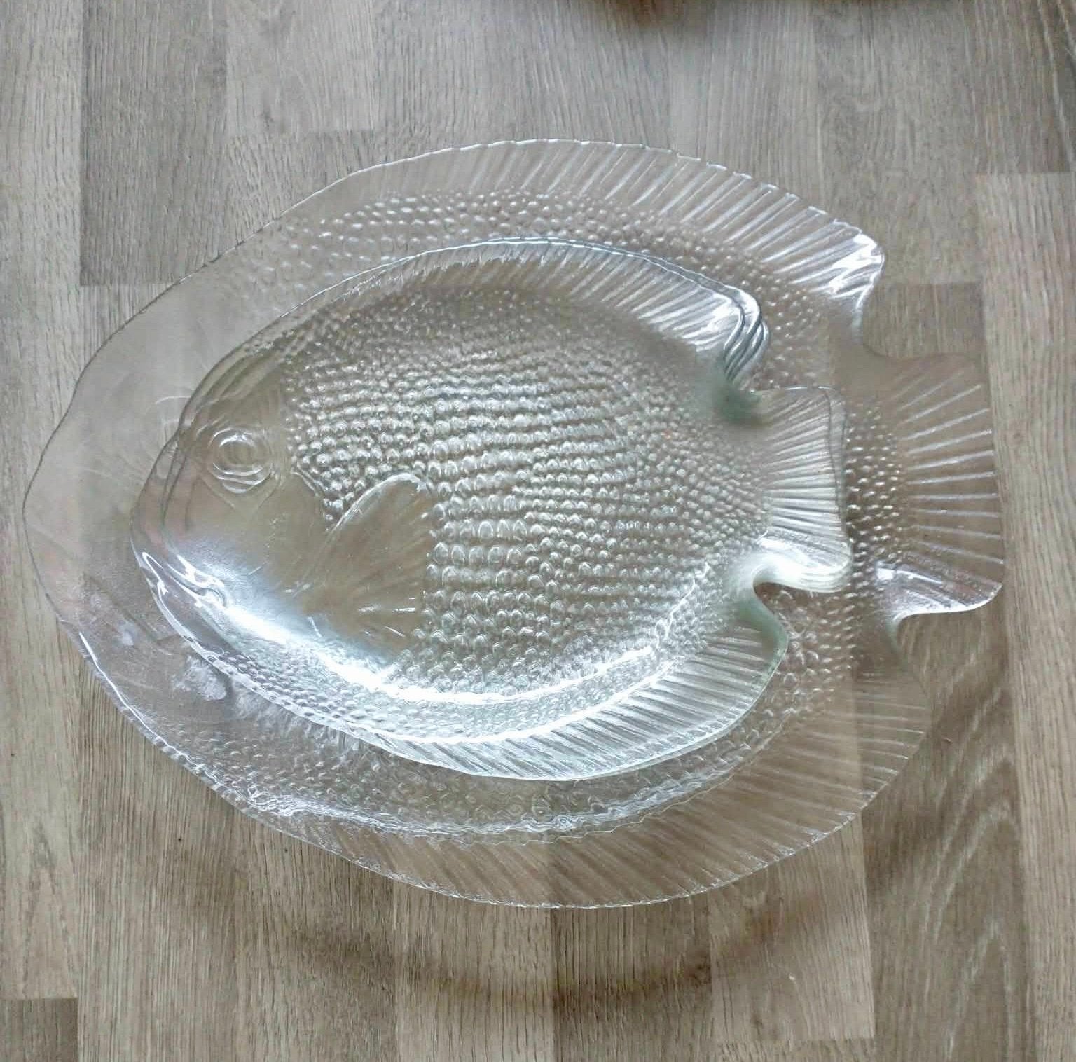 7-delige Vintage Visschalen/Borden Set - Glas, Ophalen of Verzenden