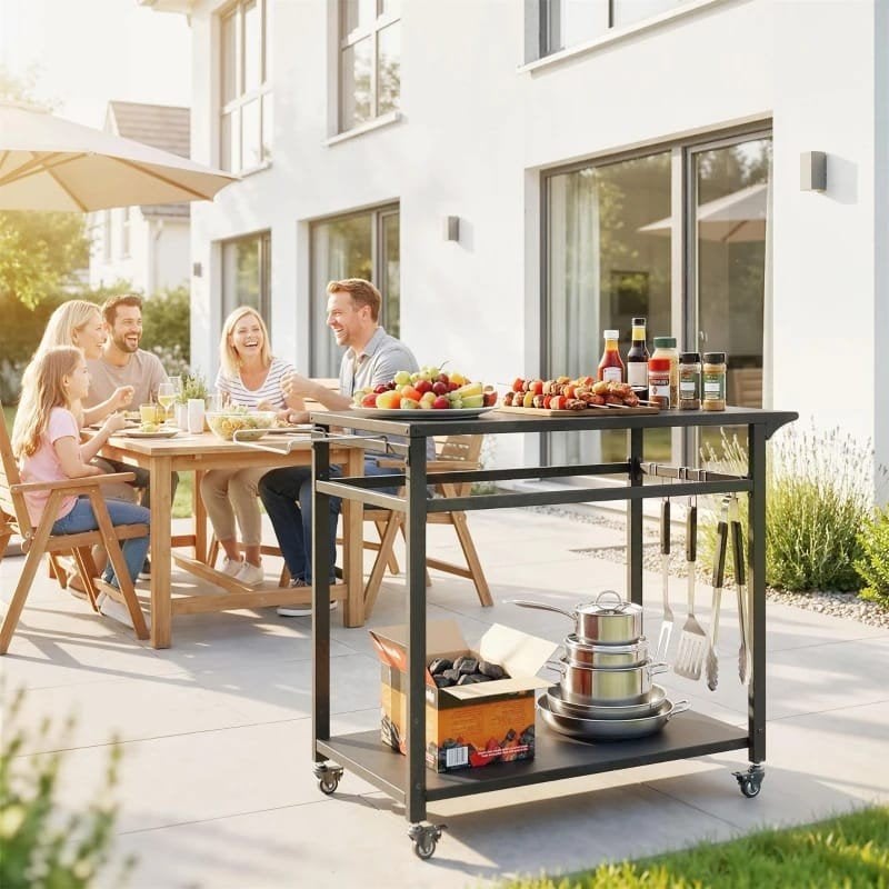 Buitenkeuken Serveerwagen/BBQ Trolley met Wielen, Tuin en Terras, Buitenkeukens, Ophalen of Verzenden, Nieuw, Gas