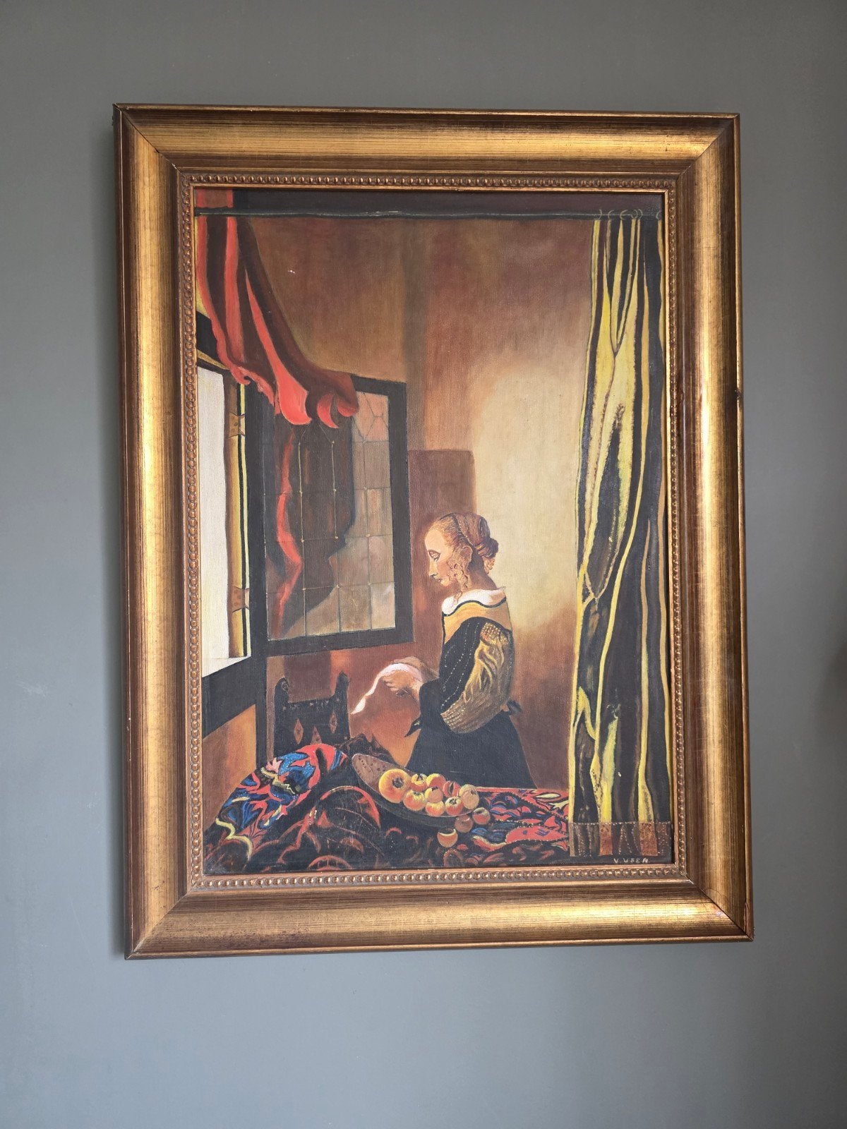 Schilderij "Brieflezend meisje bij het venster"  Johann, Antiek en Kunst, Kunst | Schilderijen | Klassiek, Ophalen of Verzenden