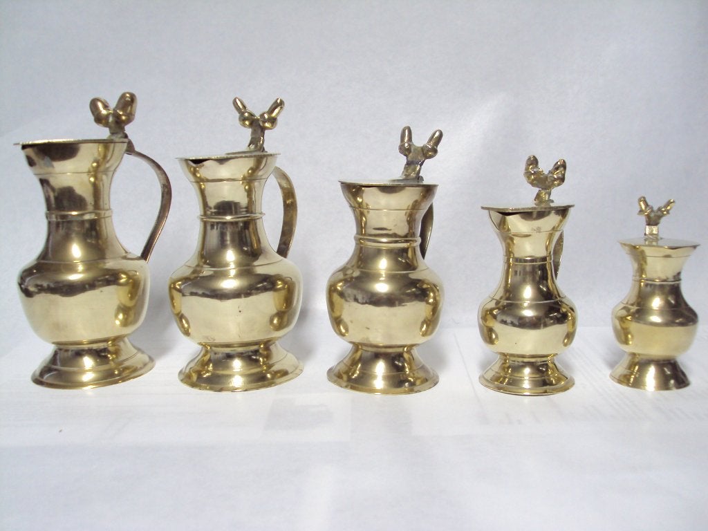 Set van 5 Messing Eikeltjes Kannetjes, Ophalen of Verzenden, Koper