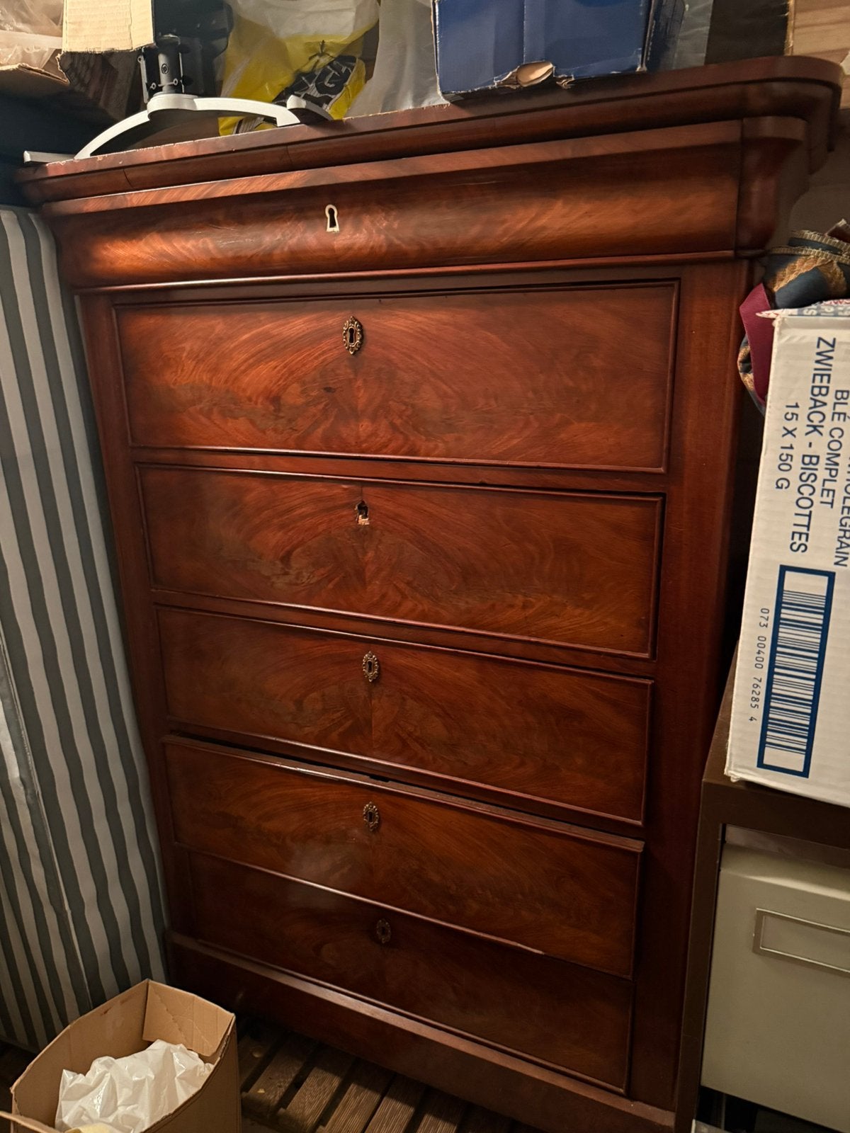 Antieke Biedermeier ladekast Chiffonnier Vlammahonie, Huis en Inrichting, Ophalen