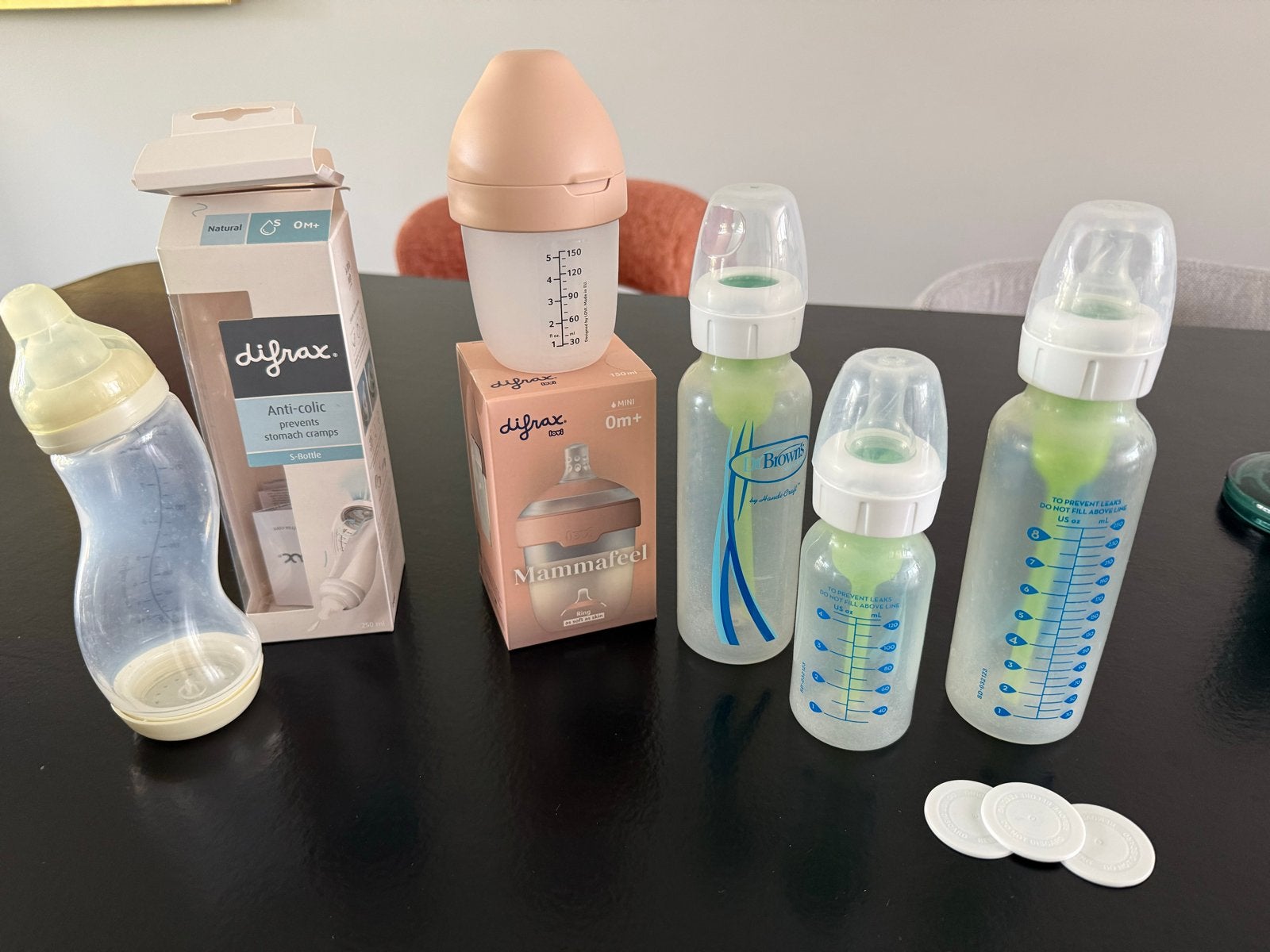 Complete set Difrax en Dr. Brown's babyflessen en spenen, Difrax, Gebruikt, Ophalen of Verzenden, Inclusief flessen