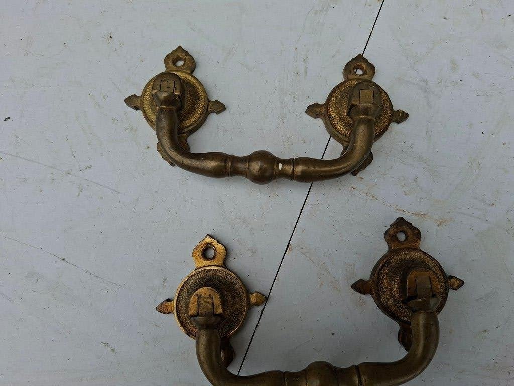 set antieke messing handgrepen standaard beweegbaar 1902, Ophalen of Verzenden, Brons