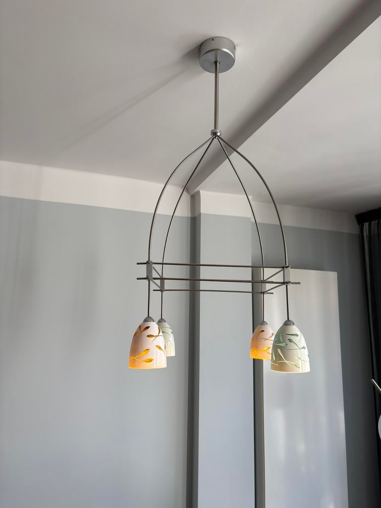 Bava plafond-/eettafellampen Amsterdamse school, Huis en Inrichting, Lampen | Hanglampen, Ophalen, Zo goed als nieuw, Glas, 75 cm of meer