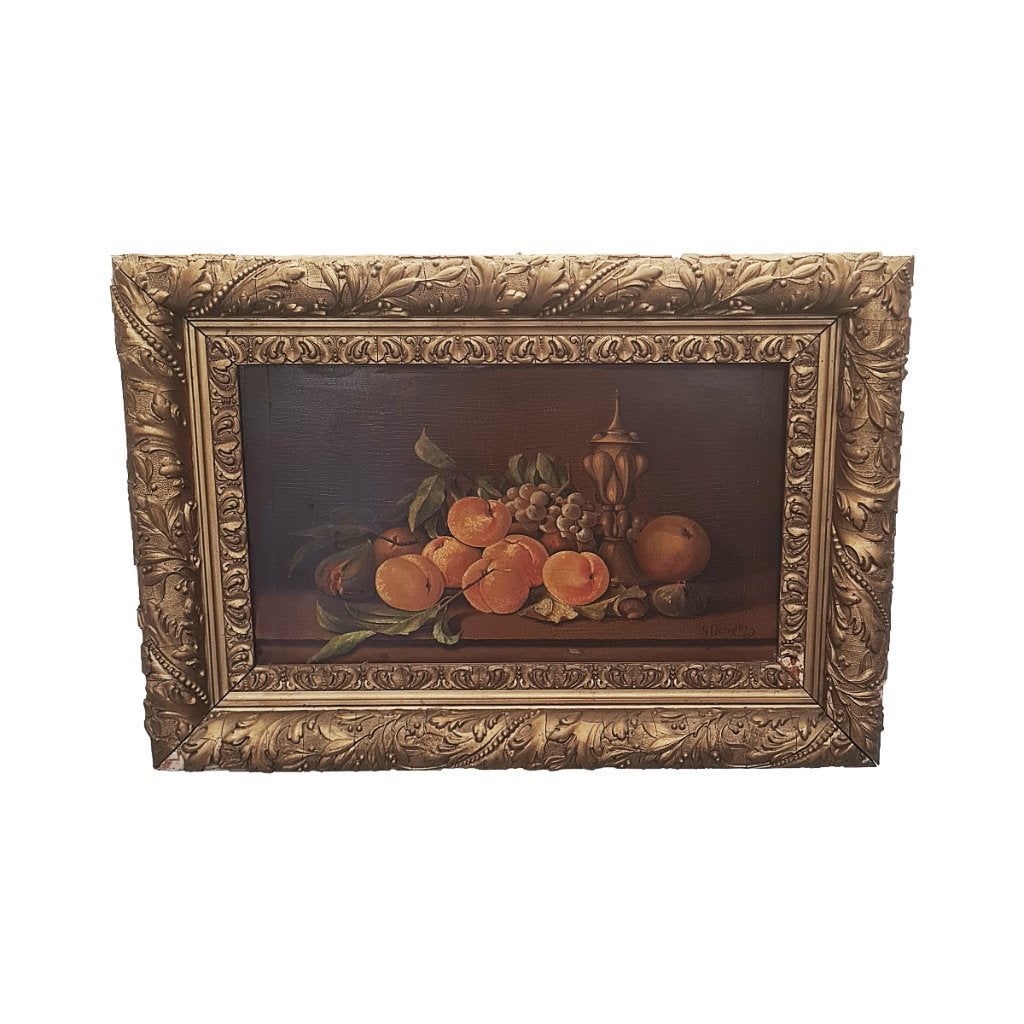 G. Henrotte fruit stilleven 1914, Antiek en Kunst, Paneel, Gedateerd, Stilleven, Ophalen of Verzenden