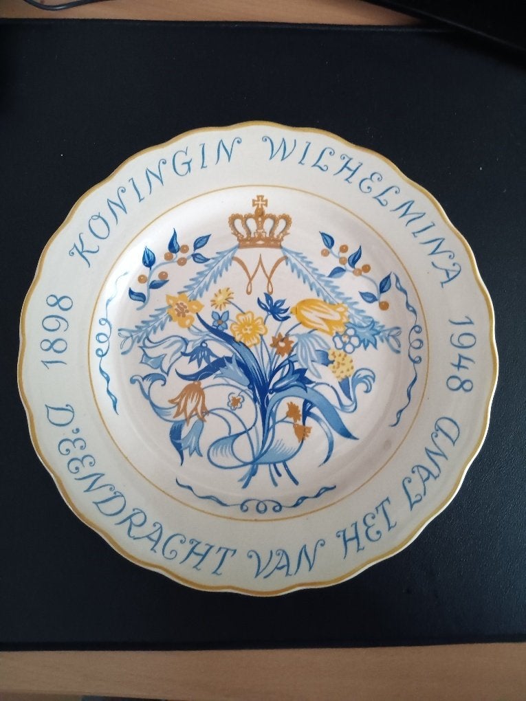 Uniek antiek wandbord / gedenkbord Koningin Wilhelmina, Ophalen of Verzenden