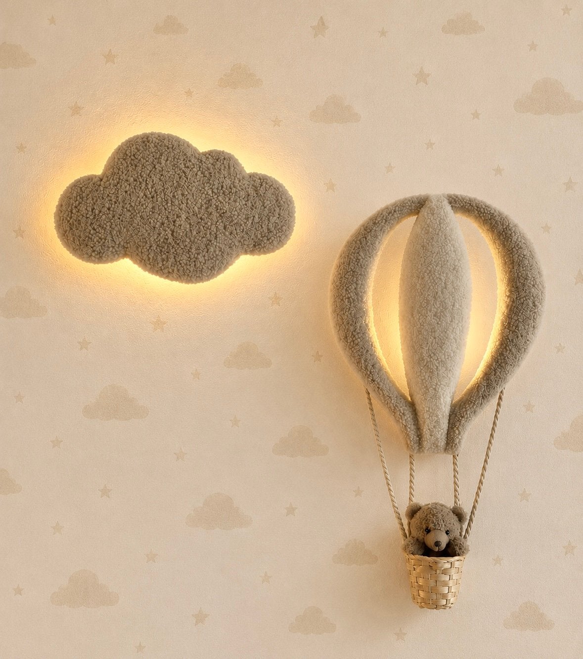 Dreamlight wandlamp luchtballon + wolkje teddy beige, Beige, Draadloos, Nieuw, Ophalen of Verzenden