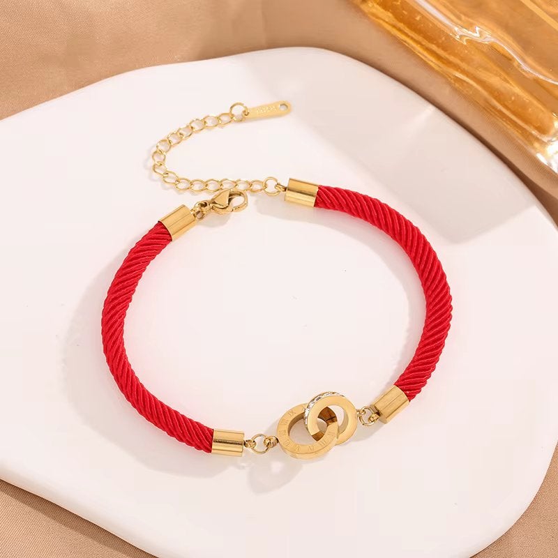 Rode Gouden Dames Koord Armband, Verzenden, Nieuw, Rood, Overige materialen