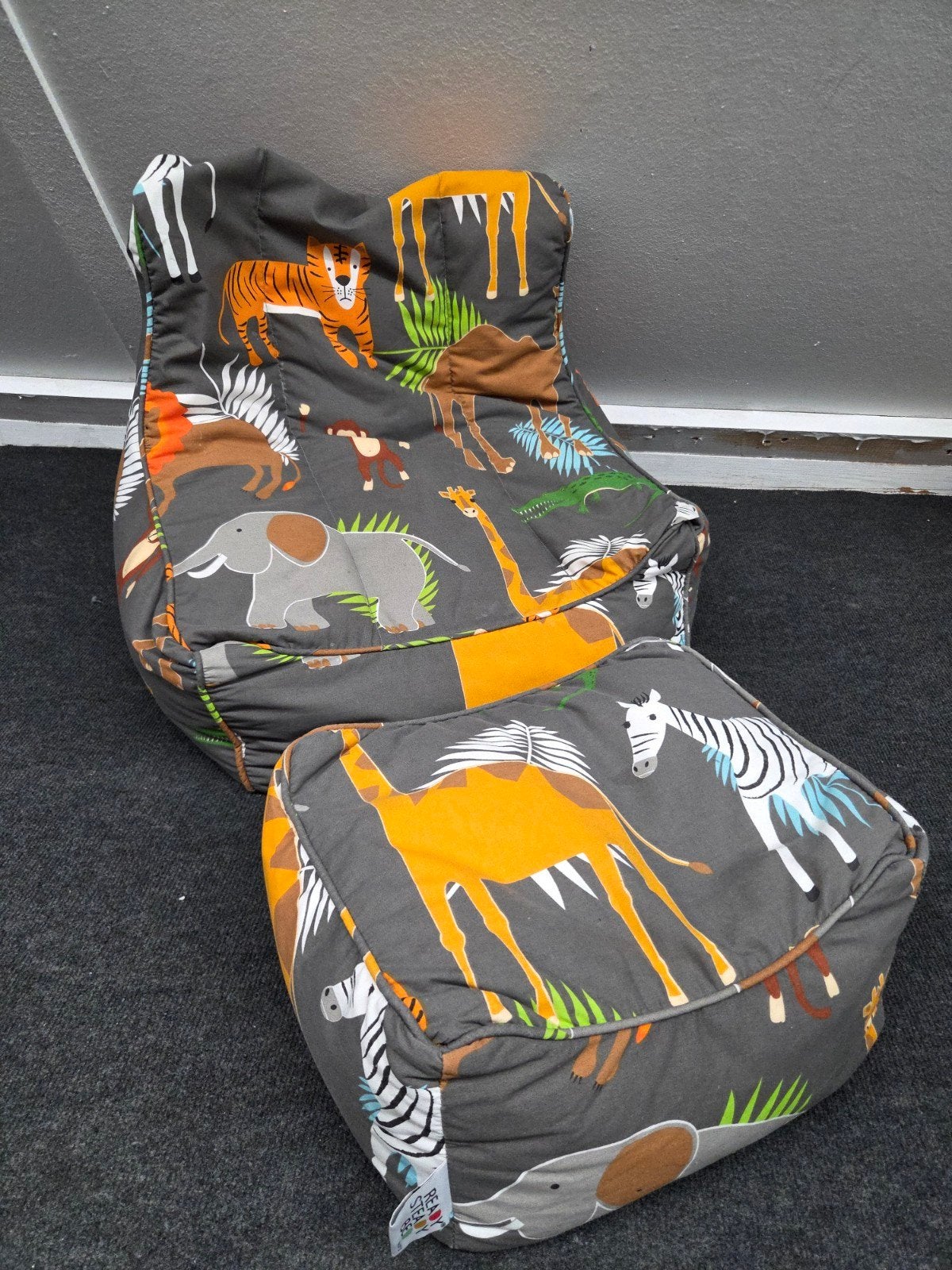 Zitzak en poef met jungle dierenprint, Huis en Inrichting, Ophalen, Gebruikt, Meerkleurig, Zitzak