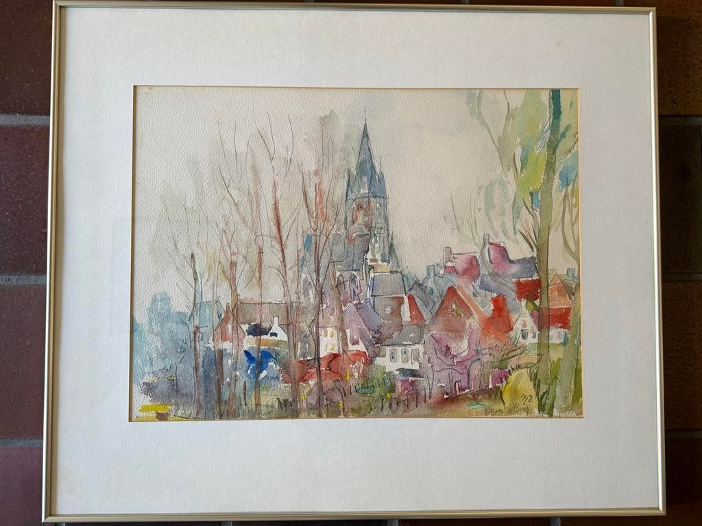 Frans van den Berg - Dorpsgezicht Thorn (aquarel), Ophalen of Verzenden