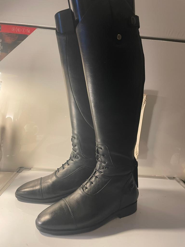 QHP Black Full Leather Riding Boots Equestrian 37 Excellent, Dieren en Toebehoren, Paarden en Pony's | Overige Paardenspullen