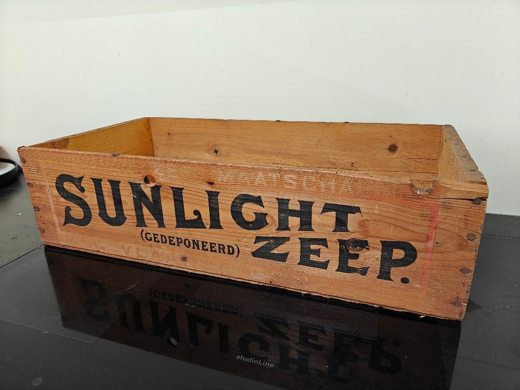 antieke houten zeepkist Sunlight, Ophalen