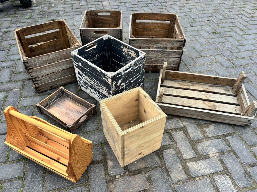 Diverse houten kratten, kistjes en bakken, Ophalen, Gebruikt, Overige houtsoorten, Minder dan 50 cm