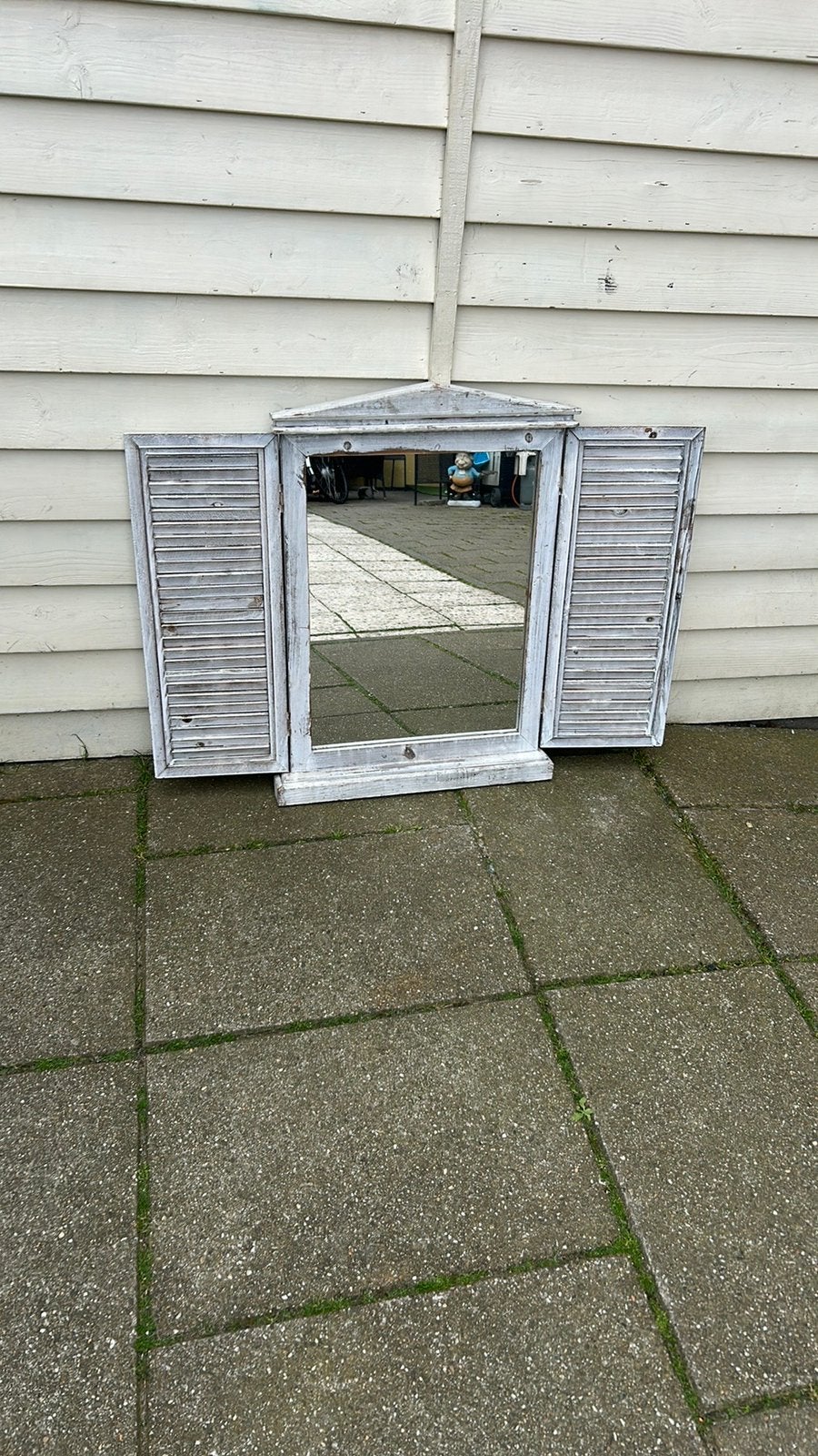 Raamspiegel wit/grijs hout 55x75 cm, Huis en Inrichting, Ophalen, Minder dan 50 cm, Zo goed als nieuw, Minder dan 100 cm