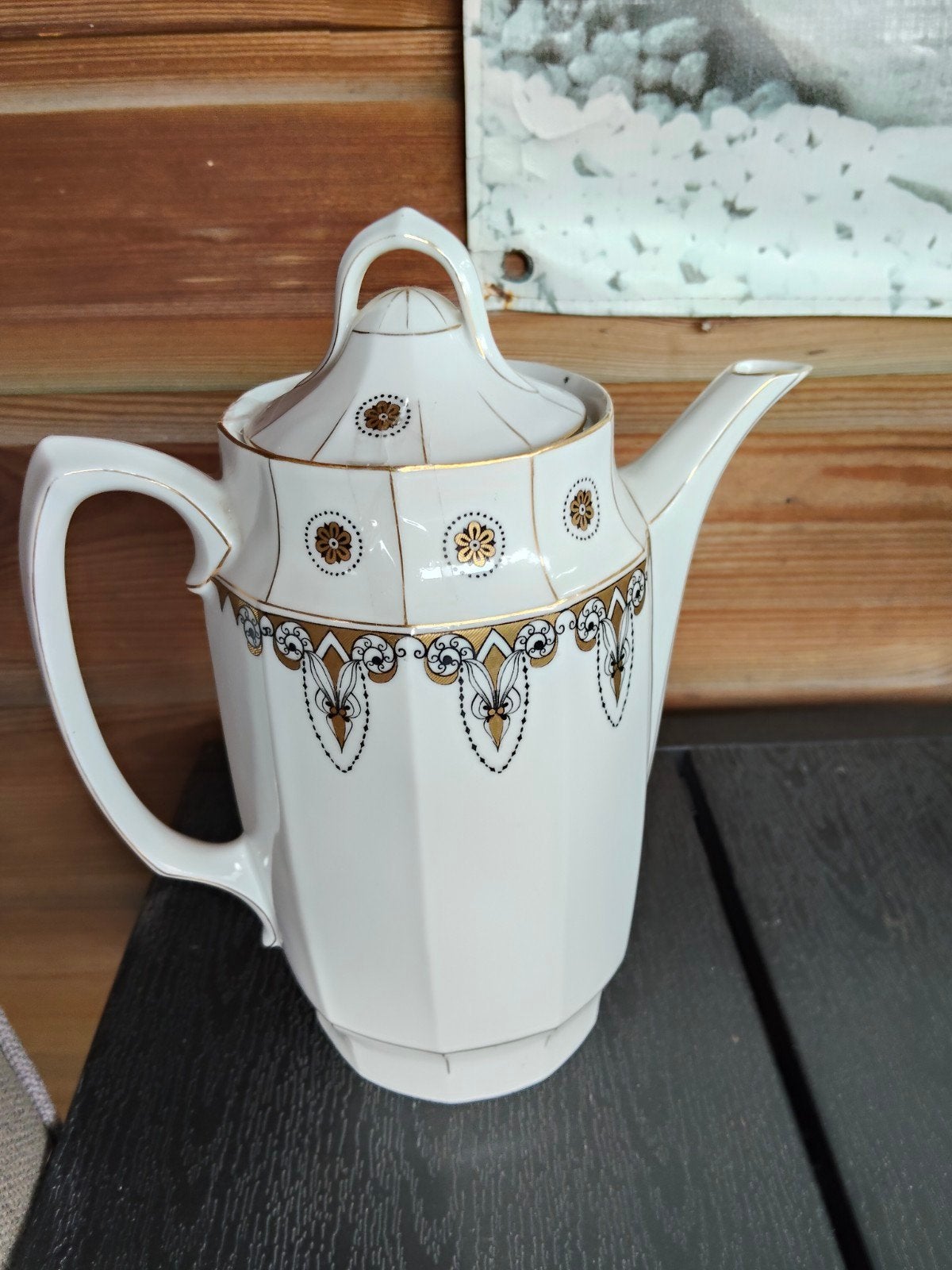 Vintage porseleinen theepot met gouden decoratie, Ophalen of Verzenden