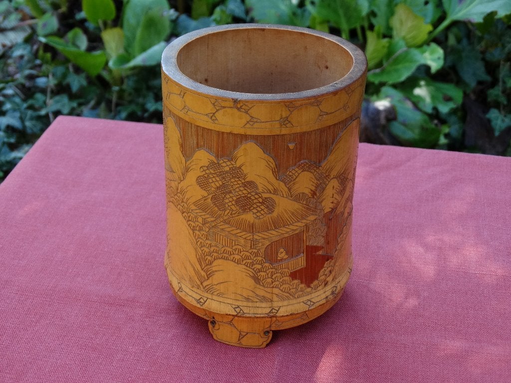 Penselenpot, brushpot van hout, China, Chinees, Antiek en Kunst, Hout, 14 cm, China, Handgemaakt
