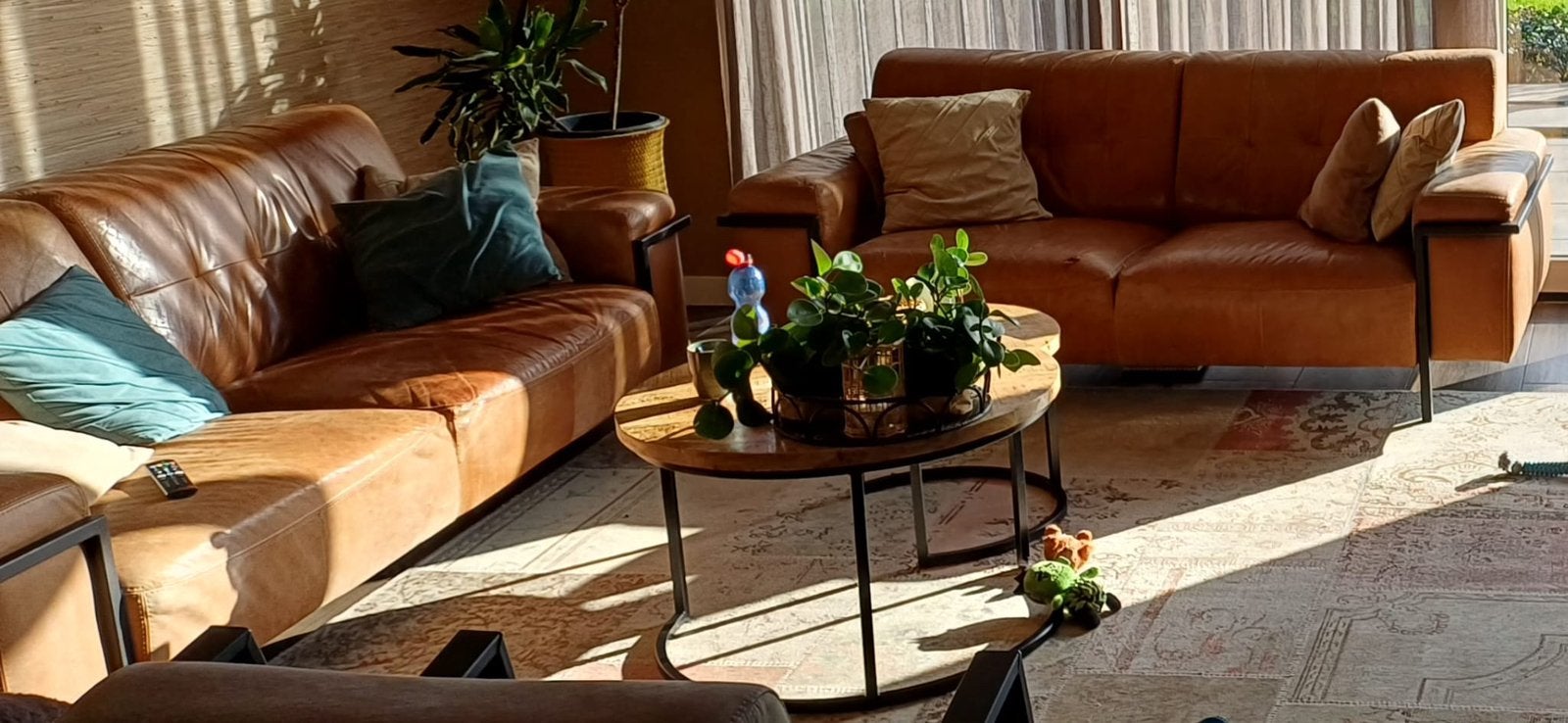 Cowboy leder cognac bankstel, moet weg! Zie beschrijving, Ophalen, Gebruikt, 75 tot 100 cm