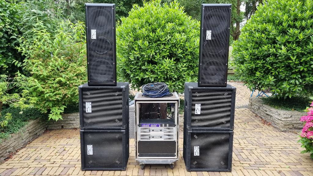 Speaker set band Dj BAG END 18 inch subs amp rack kabels, Ophalen, Zo goed als nieuw, Audio
