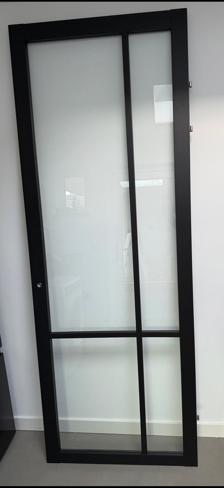 Zwarte opdek binnendeur met glas, Ophalen, Gebruikt, 80 tot 100 cm, 215 cm of meer