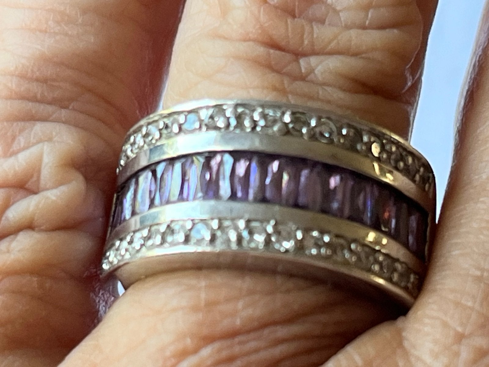 Art Deco Zilveren Ring met Amethist en Saffier - Maat 18, Sieraden, Tassen en Uiterlijk, Ringen, 18 tot 19, Verzenden, Paars, Zo goed als nieuw