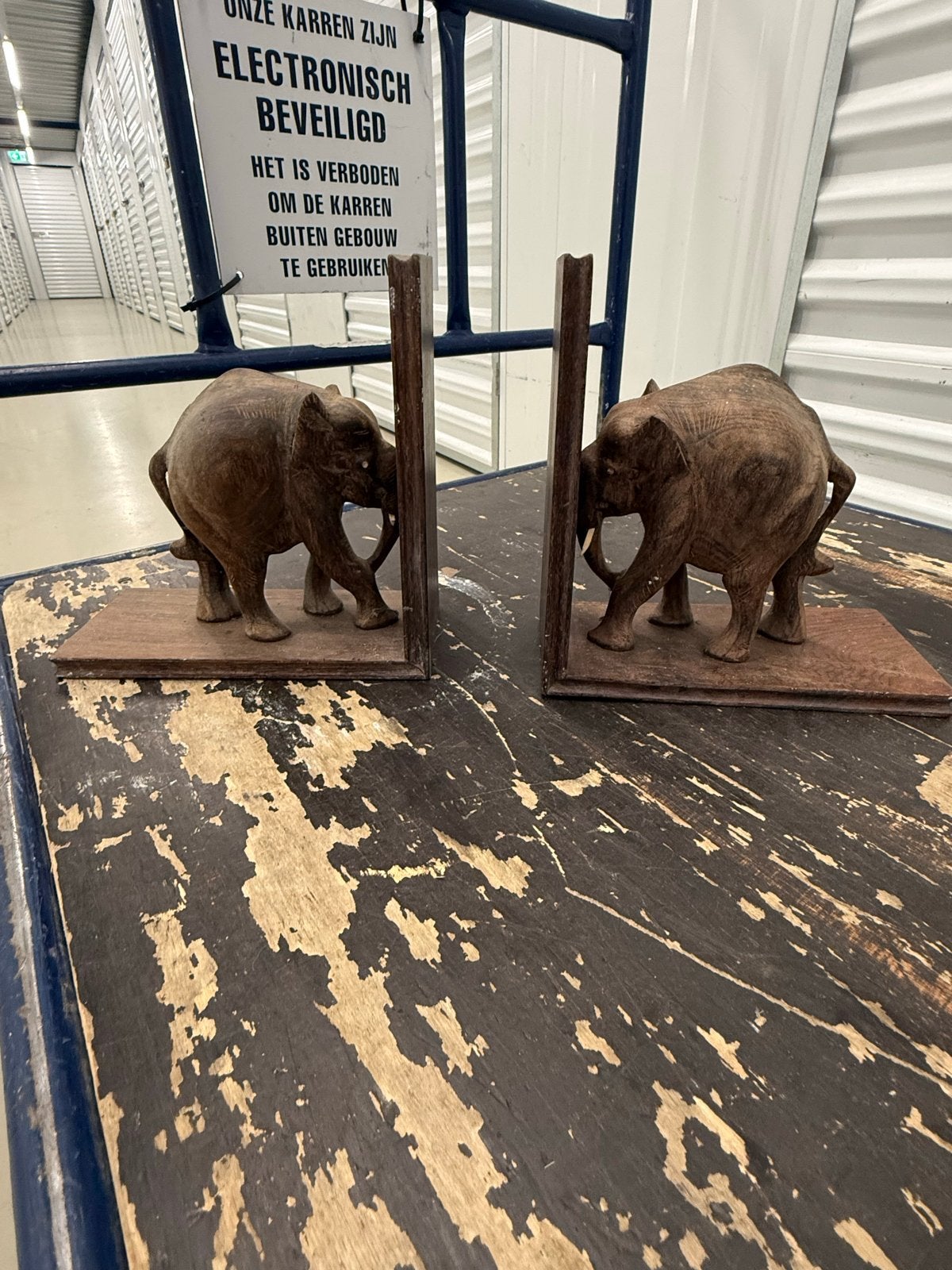 Set van 2 houten olifant boekensteunen, Ophalen of Verzenden