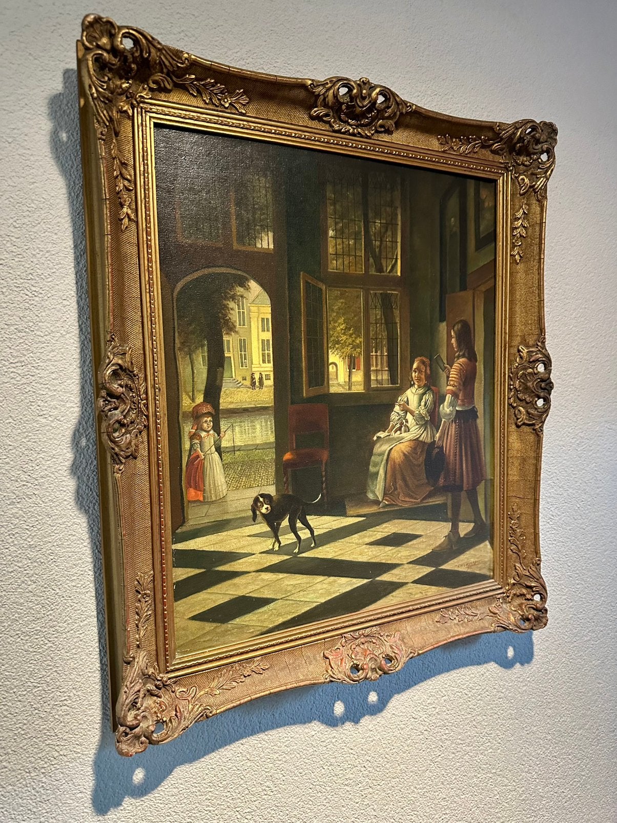 Vintage Dutch Amsterdam Barok Smokey Schilderij, Ophalen, Bijzondere lijst, Doek, Oud hollands
