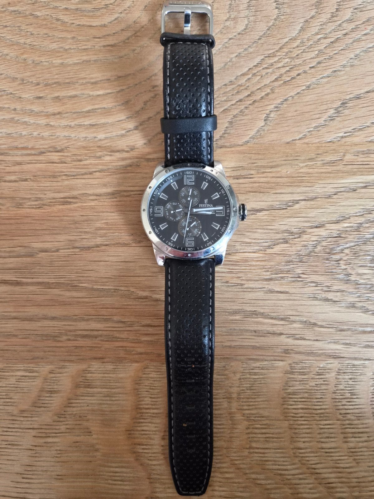Festina Herenhorloge F16585 - Zwart Lederen Band, Ophalen of Verzenden, Staal, Polshorloge, Overige merken